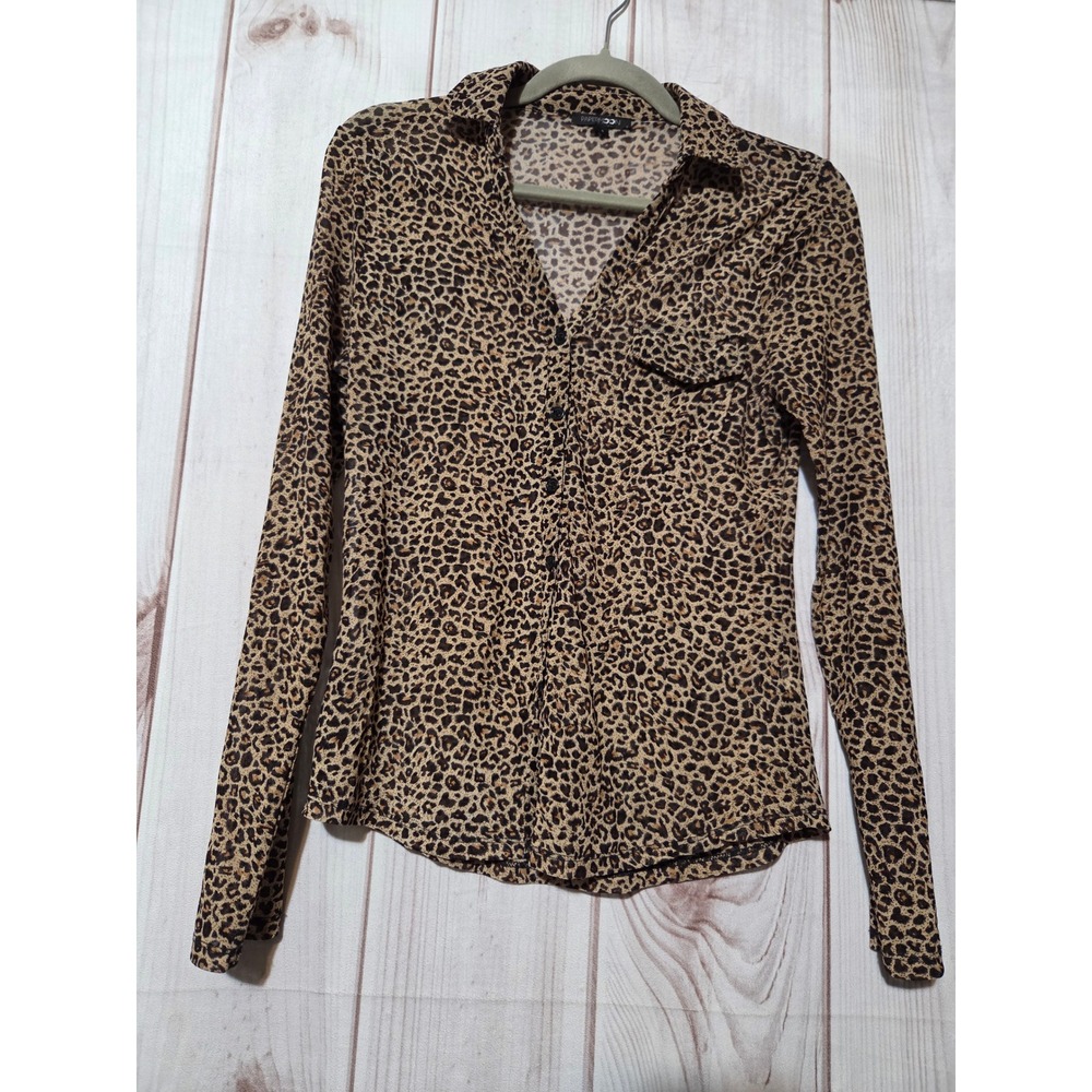 Paper Moon Womens Leopard Print Sheer Mesh Button Down Shirt Small Stitch Fix